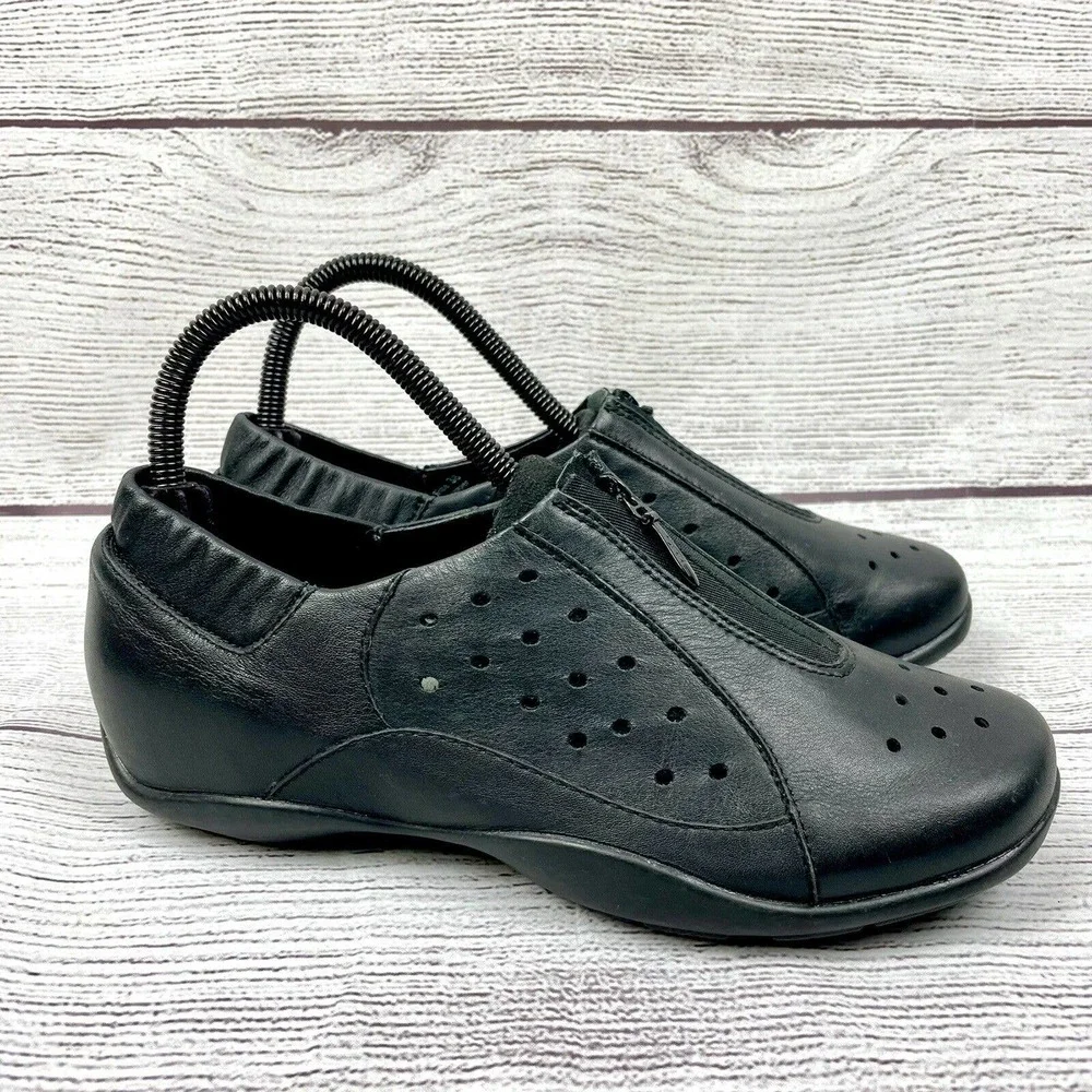 Dansko Camille Black Zip Up Perforated Loafer Clog Shoes Size 38